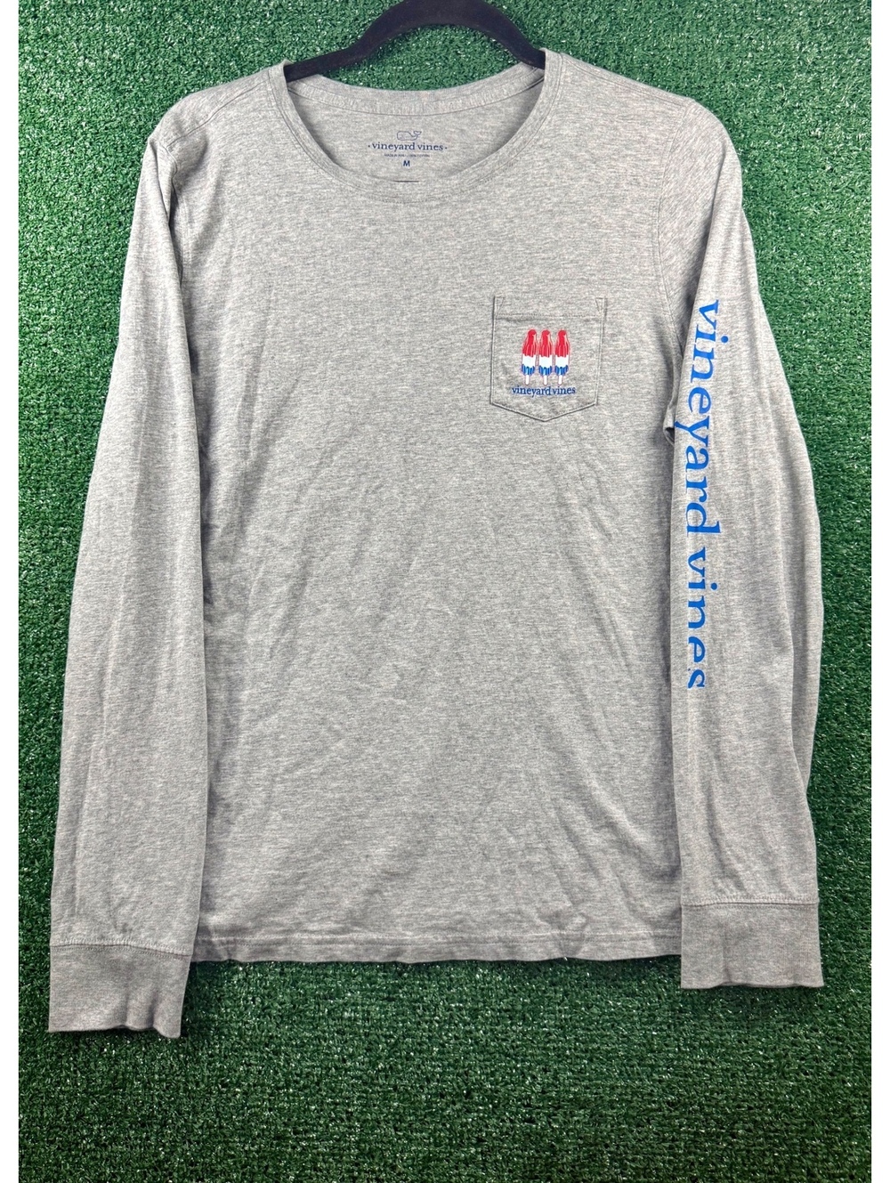 Vineyard Vines Popsicle Long Sleeve Pocket T-Shirt Mens M Gray USA Graphic